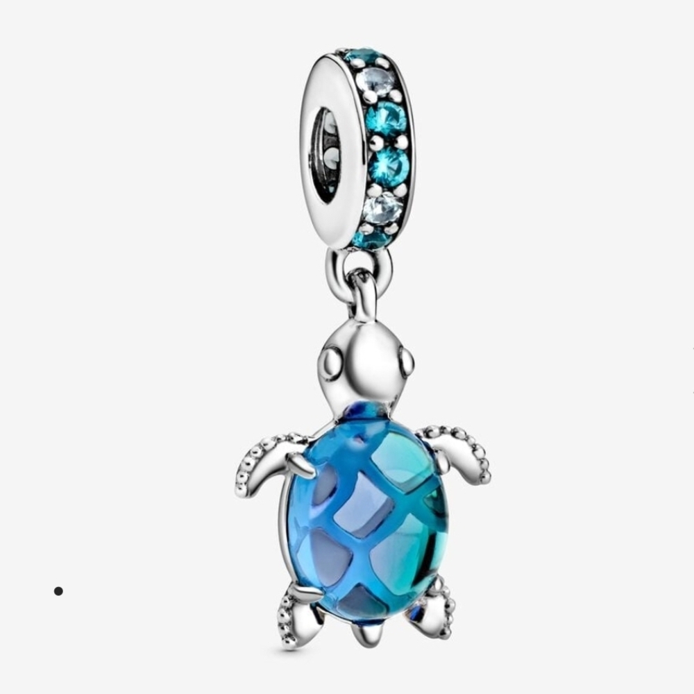 Pandora Murano Glass Sea Turtle Dangle Charm 798939c01 Sterling silver NWT